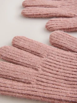 Pink Rib Knit Gloves