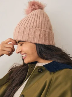 Pink Rib Knit Pom Hat