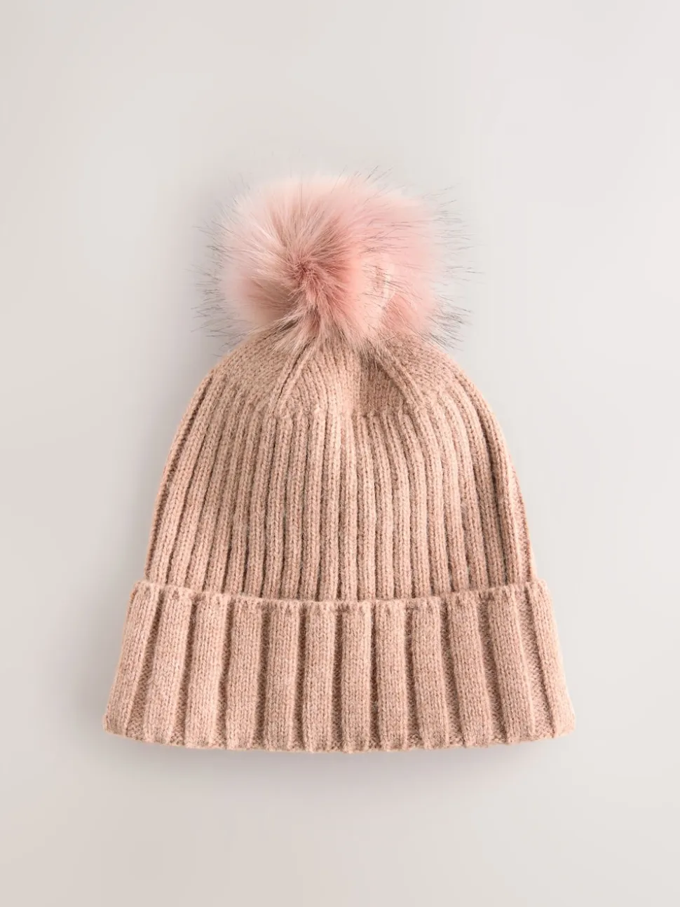 Pink Rib Knit Pom Hat