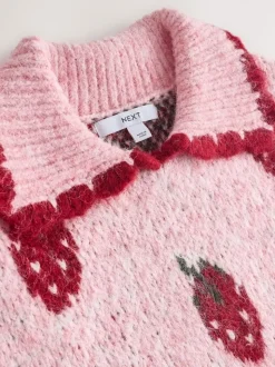 Pink Strawberry Sleeveless Knitted Tank Top With Wool