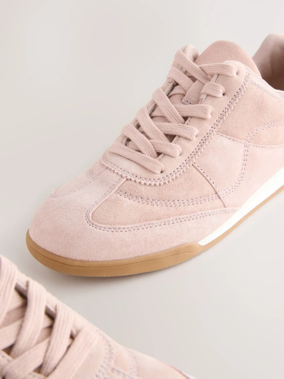 Pink Suede Leather Stitch Panel Detail Lace Up Trainers