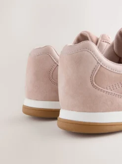 Pink Suede Leather Stitch Panel Detail Lace Up Trainers