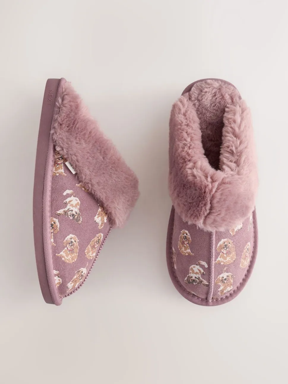 Pink Suede Mule Charlie Cockapoo Faux Fur Slippers