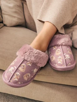 Pink Suede Mule Charlie Cockapoo Faux Fur Slippers