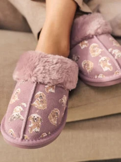 Pink Suede Mule Charlie Cockapoo Faux Fur Slippers