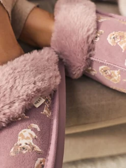 Pink Suede Mule Charlie Cockapoo Faux Fur Slippers