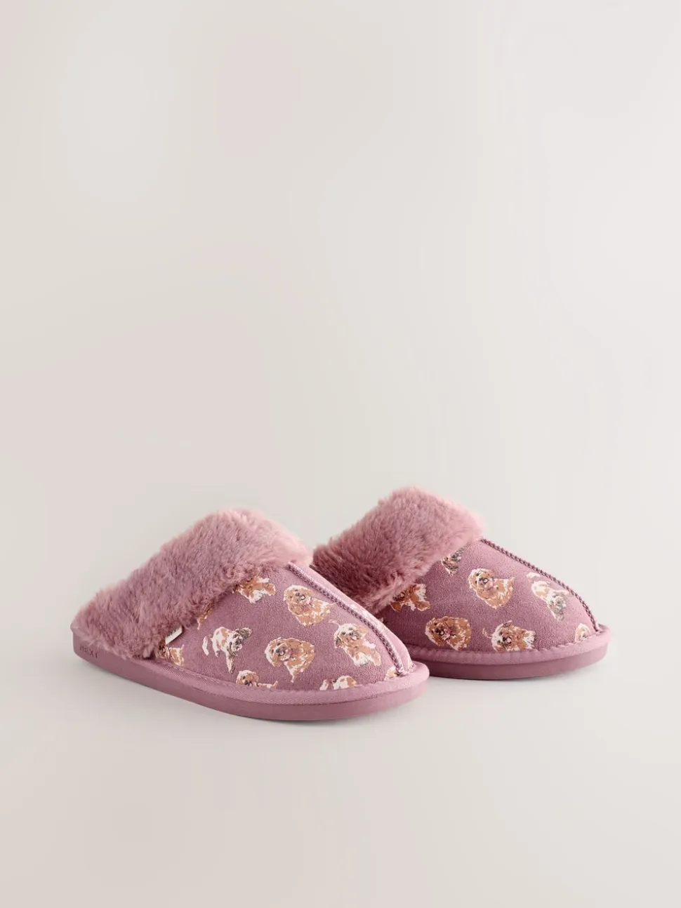 Pink Suede Mule Charlie Cockapoo Faux Fur Slippers
