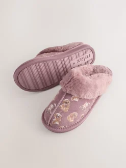 Pink Suede Mule Charlie Cockapoo Faux Fur Slippers