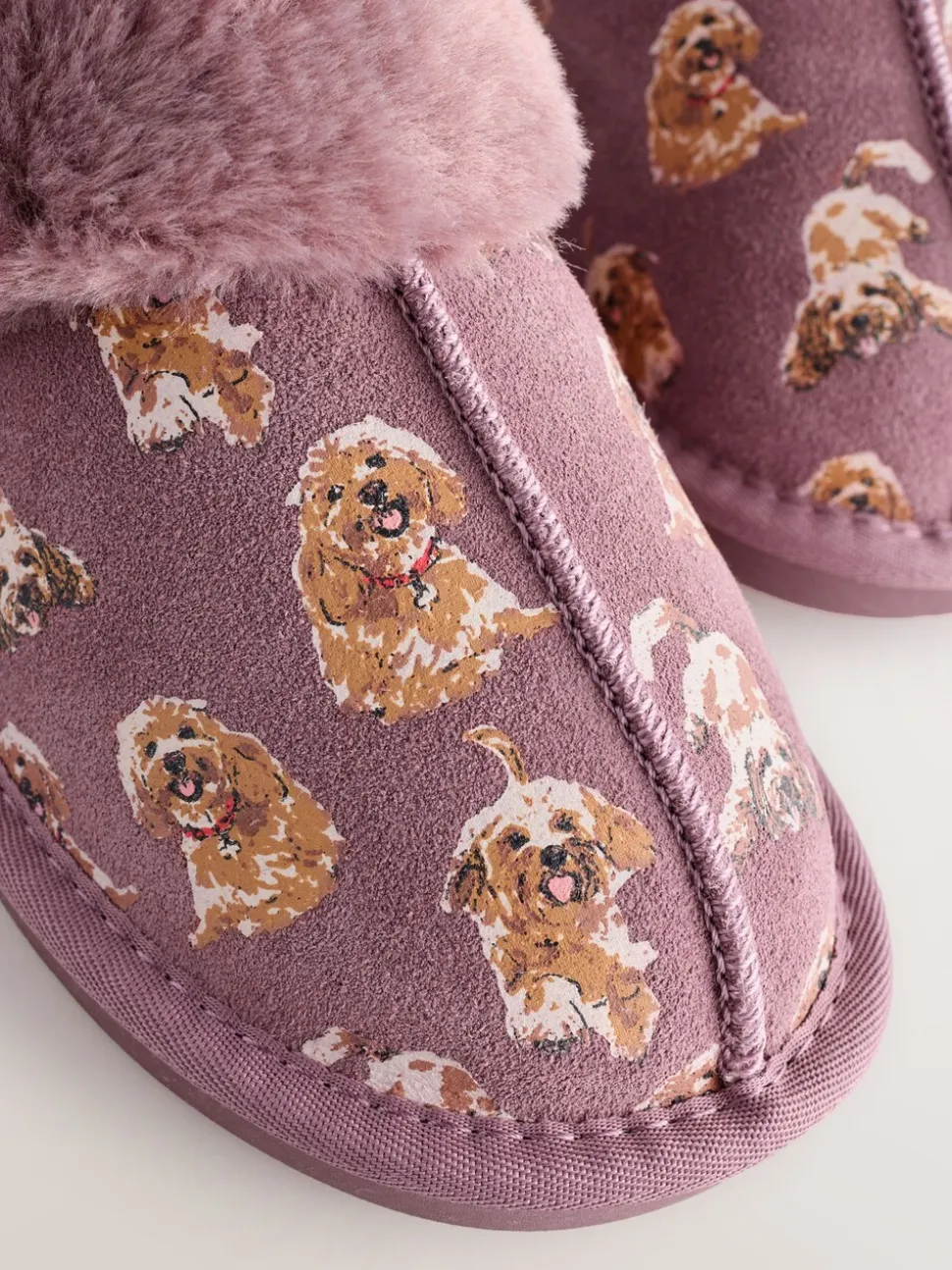Pink Suede Mule Charlie Cockapoo Faux Fur Slippers
