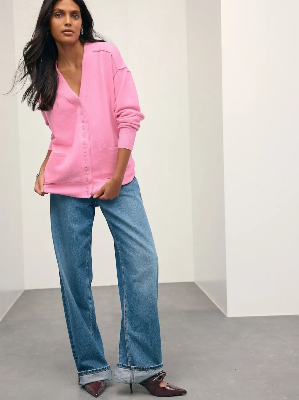 Pink Supersoft V-Neck Cardigan With Pockets