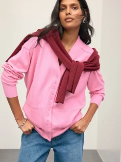 Pink Supersoft V-Neck Cardigan With Pockets