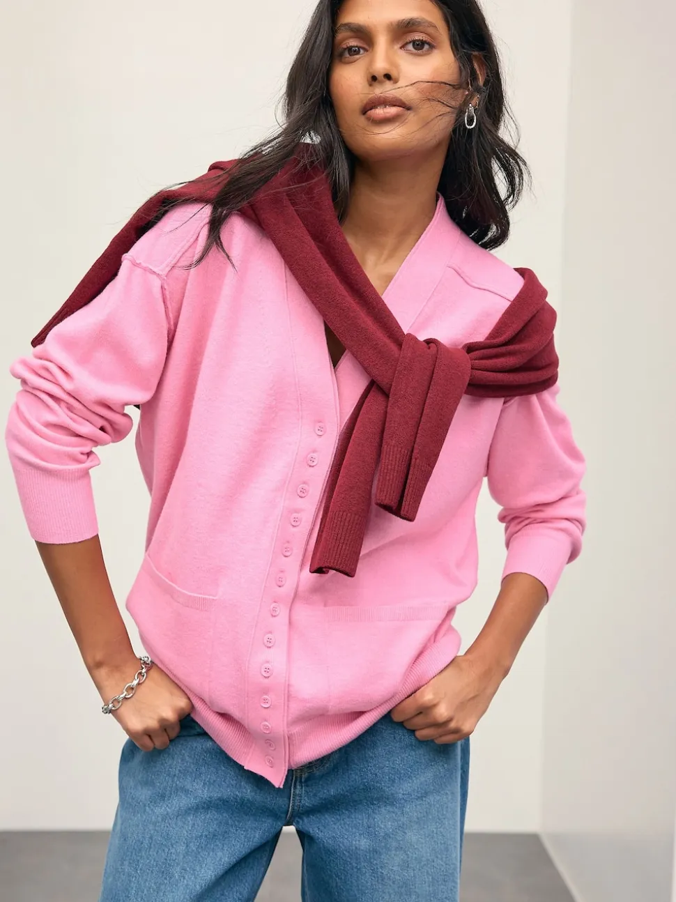 Pink Supersoft V-Neck Cardigan With Pockets