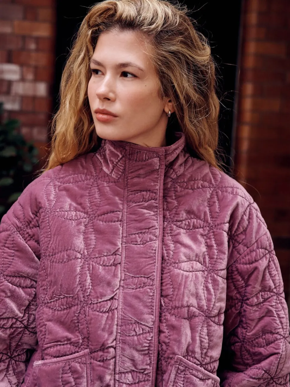 Pink Velvet Quilted Jacket