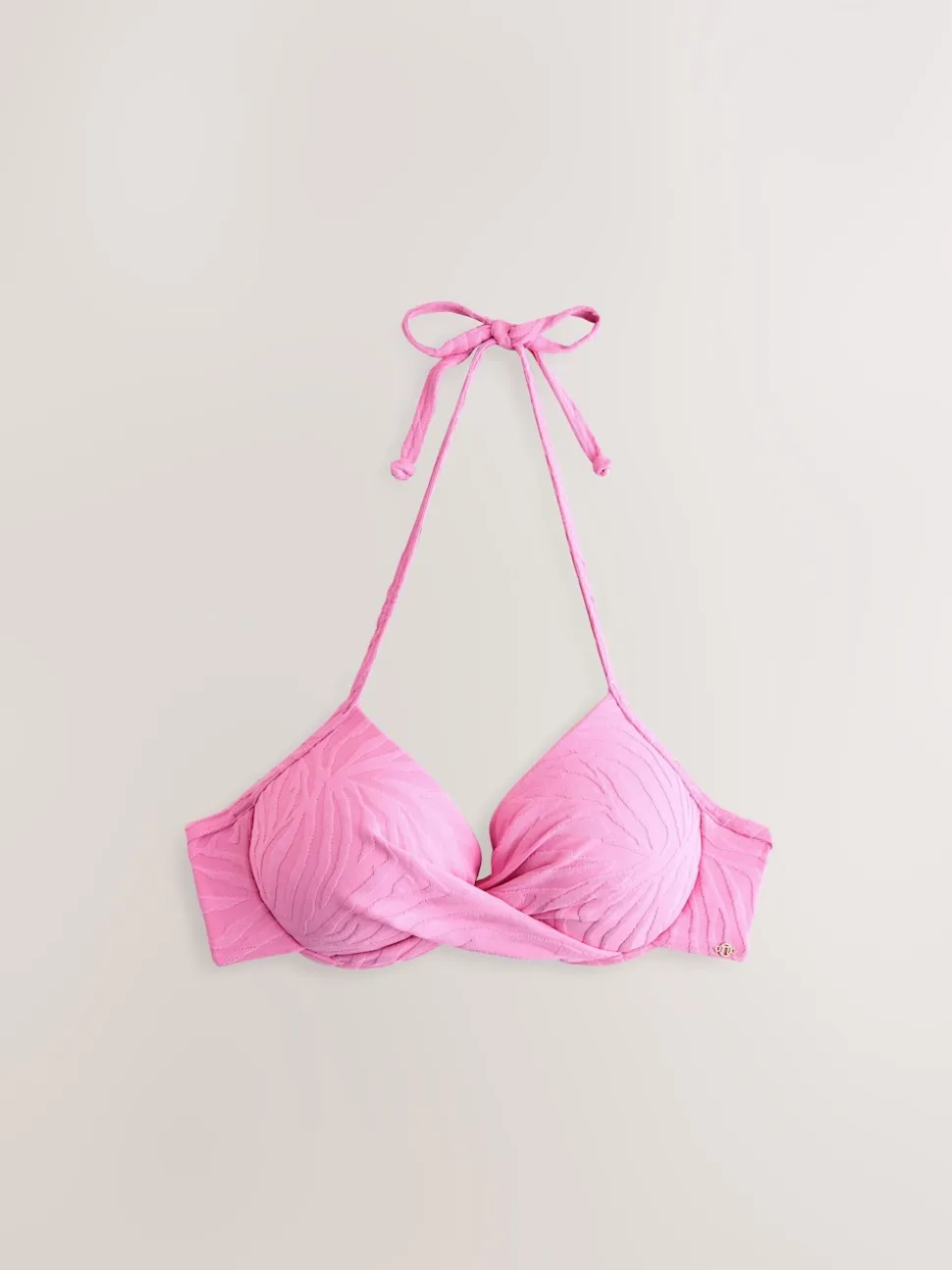 Pink Zebra Textured Padded Wired Plunge Bikini Top
