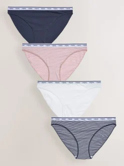 Pink/Blue Stripe High Leg Cotton Logo Knickers 4 Pack