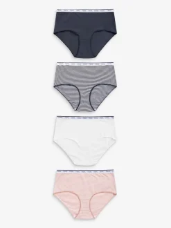 Pink/Blue Stripe Midi Cotton Logo Knickers 4 Pack