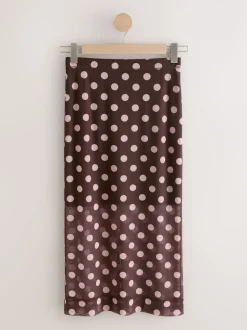 Pink/Brown Polka Dot Mesh Midi Pencil Skirt