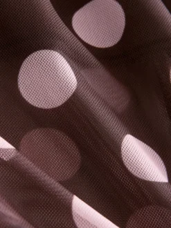 Pink/Brown Polka Dot Mesh Midi Pencil Skirt
