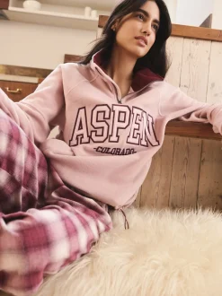 Pink/Burgundy Red Half Zip Graphic Fleece