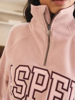 Pink/Burgundy Red Half Zip Graphic Fleece
