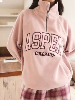 Pink/Burgundy Red Half Zip Graphic Fleece