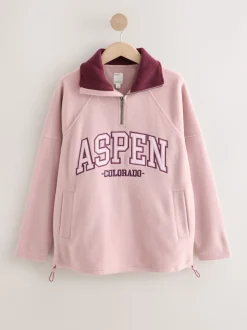 Pink/Burgundy Red Half Zip Graphic Fleece