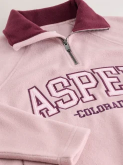 Pink/Burgundy Red Half Zip Graphic Fleece