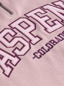 Pink/Burgundy Red Half Zip Graphic Fleece