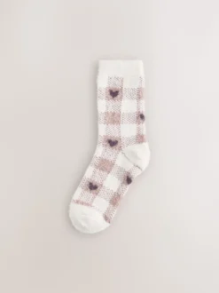 Pink/Green Heart Gingham Superhairy Cosy Socks 2 Pack