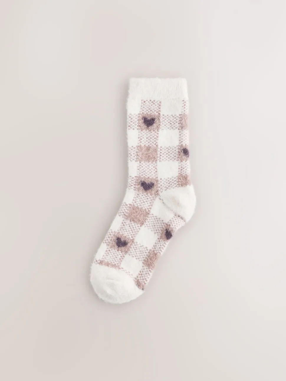 Pink/Green Heart Gingham Superhairy Cosy Socks 2 Pack