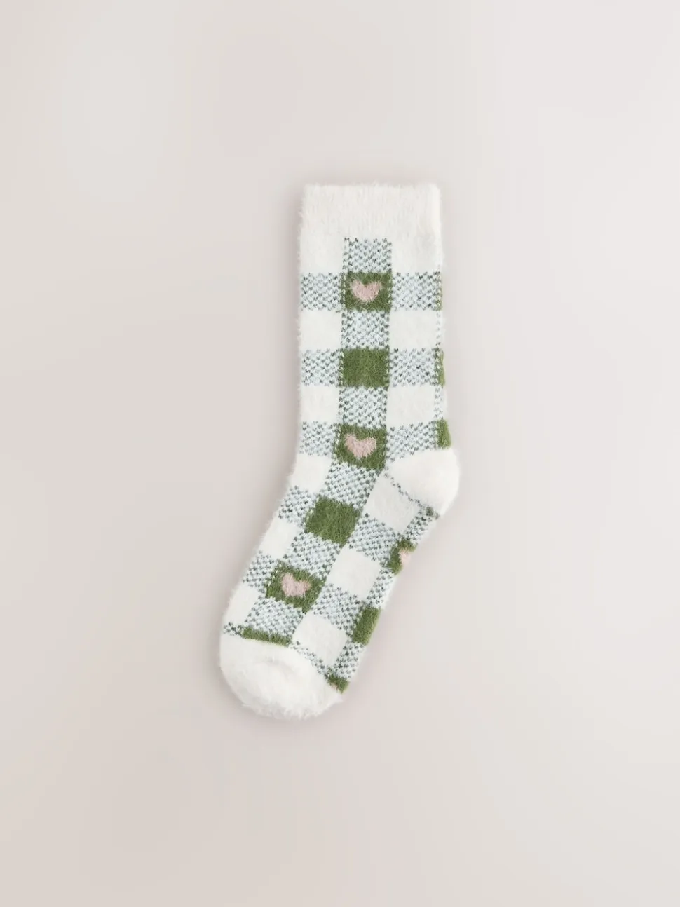 Pink/Green Heart Gingham Superhairy Cosy Socks 2 Pack