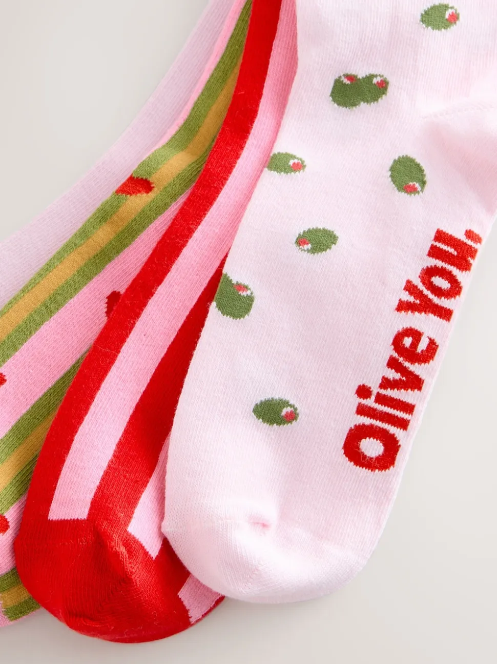 Pink/Green 'Olive You' Ankle Socks 4 Pack