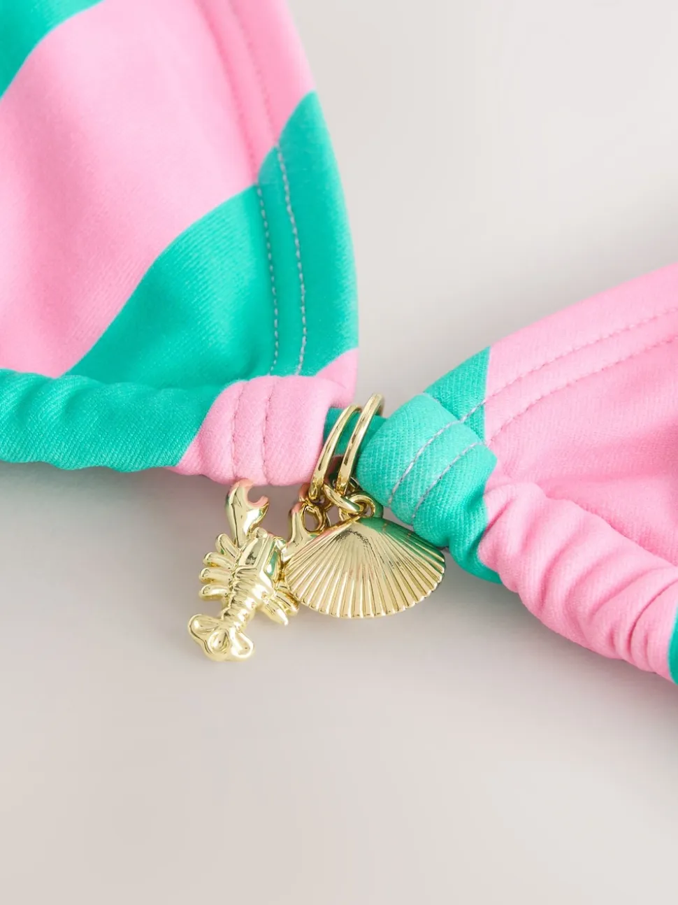 Pink/Green Stripe Beaded Embellished Triangle Bikini Top