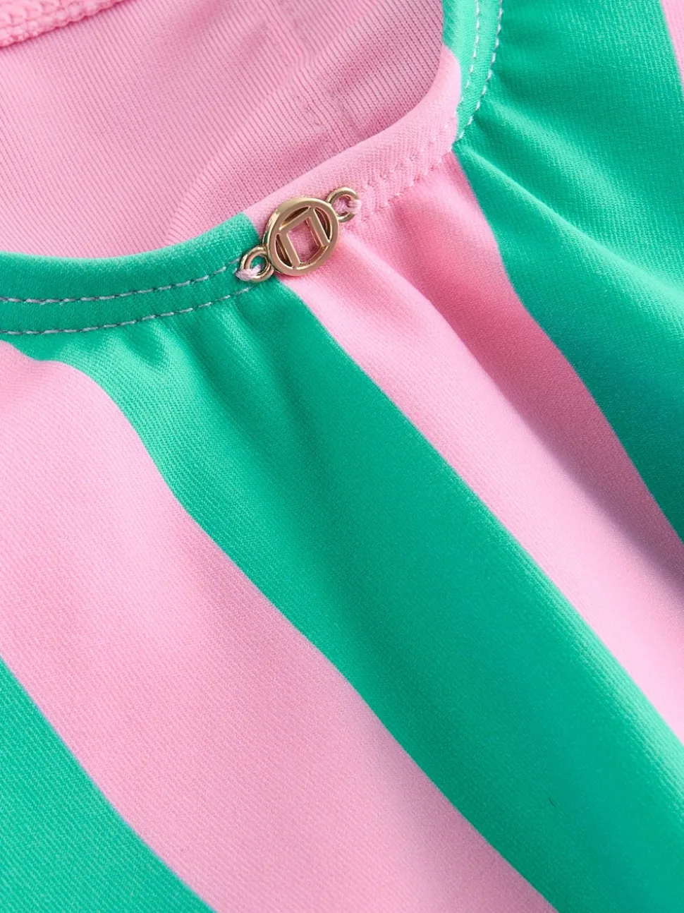 Pink/Green Stripe Beaded Embellished Tummy Control Scoop Swimsuit