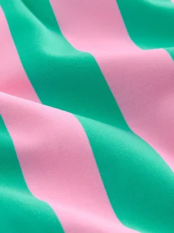 Pink/Green Stripe Beaded Embellished Tummy Control Scoop Swimsuit