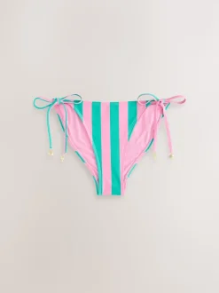 Pink/Green Stripe Tie Side Bikini Bottoms