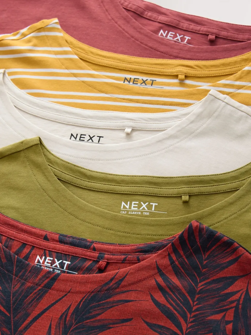Pink/Green/White/Yellow Stripe/ Palm Print Cap Sleeve T-Shirts 5 Pack