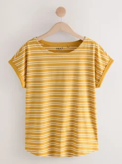 Pink/Green/White/Yellow Stripe/ Palm Print Cap Sleeve T-Shirts 5 Pack