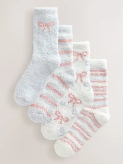 Pink/Grey Bows Cosy Ankle Socks 4 Pack