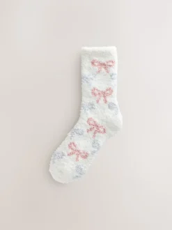 Pink/Grey Bows Cosy Ankle Socks 4 Pack