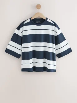 Pink/Khaki/Stripe Elbow Length Crew Neck 100% Cotton T-Shirts 3 Pack