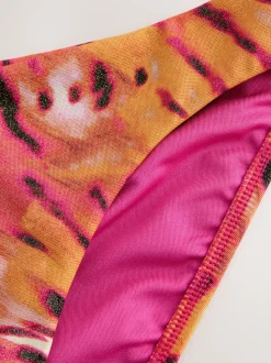 Pink/Orange Metallic High Leg Print Bikini Bottoms