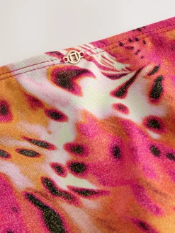 Pink/Orange Metallic High Leg Print Bikini Bottoms