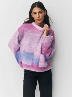 Pink/Purple Spacedye Boucle Crew Neck Jumper With Wool