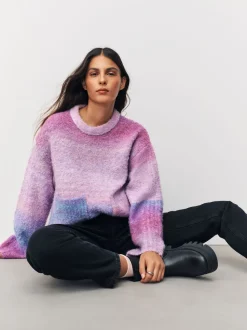 Pink/Purple Spacedye Boucle Crew Neck Jumper With Wool