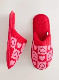 Pink/Red Borg Mule Check Heart Slippers