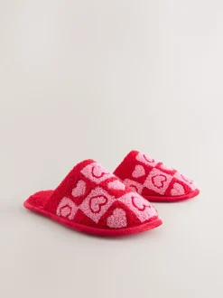 Pink/Red Borg Mule Check Heart Slippers