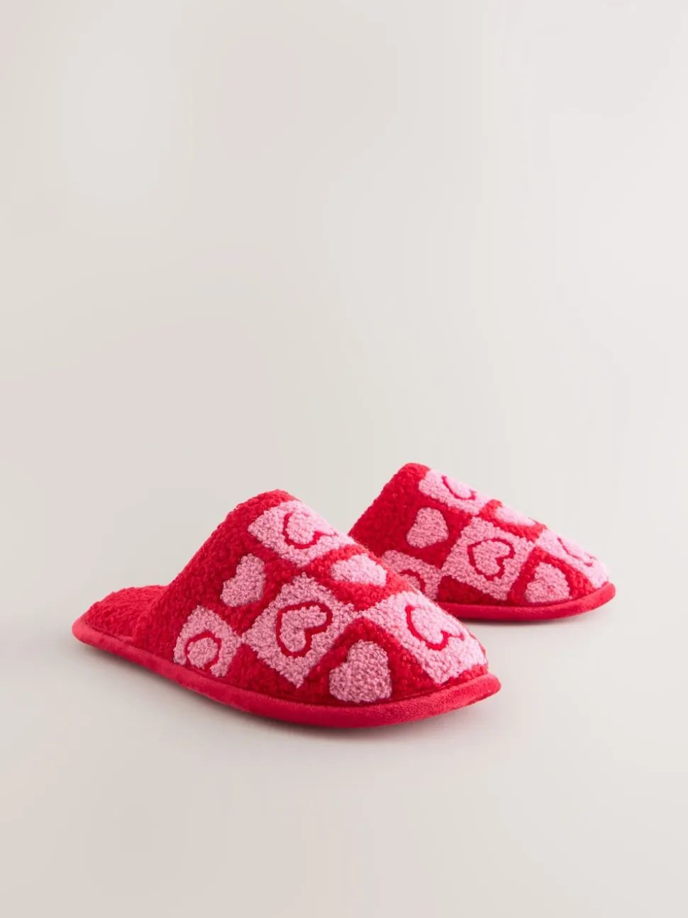 Pink/Red Borg Mule Check Heart Slippers