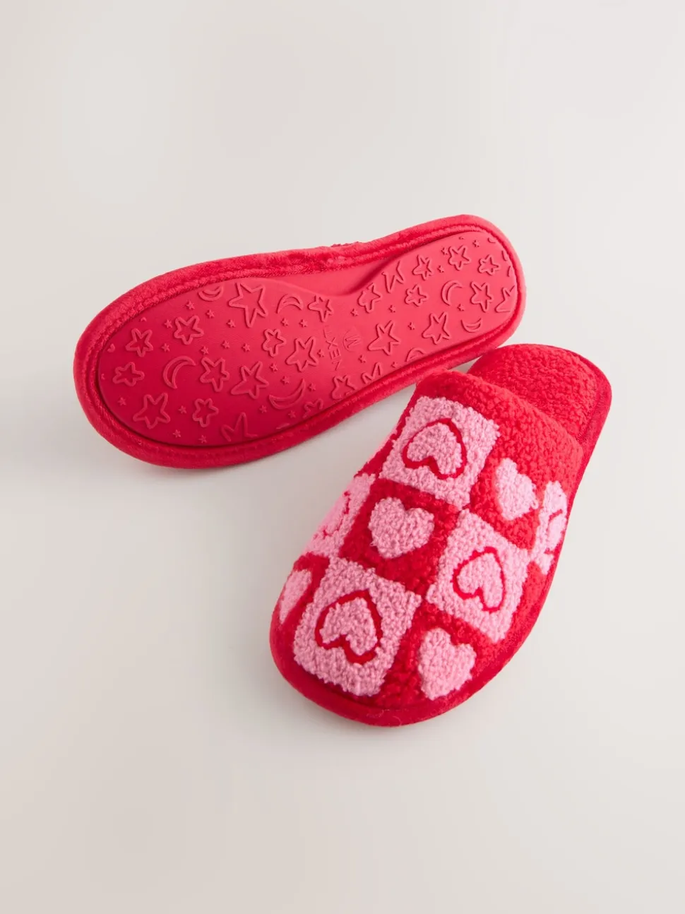 Pink/Red Borg Mule Check Heart Slippers