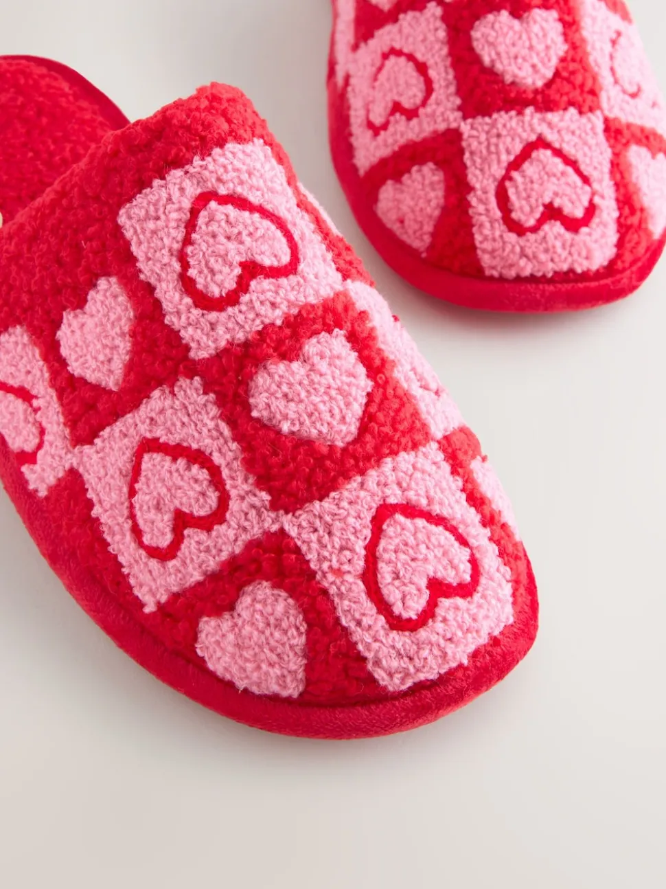Pink/Red Borg Mule Check Heart Slippers